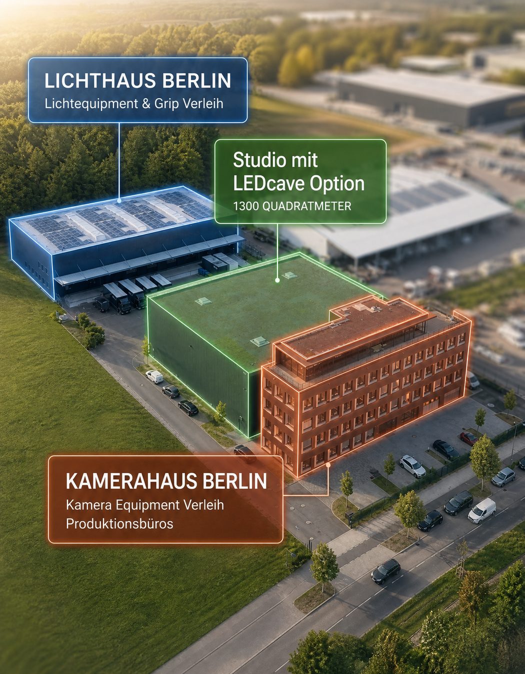 LichtHaus Berlin — Standort in Adlershof aus der Luft