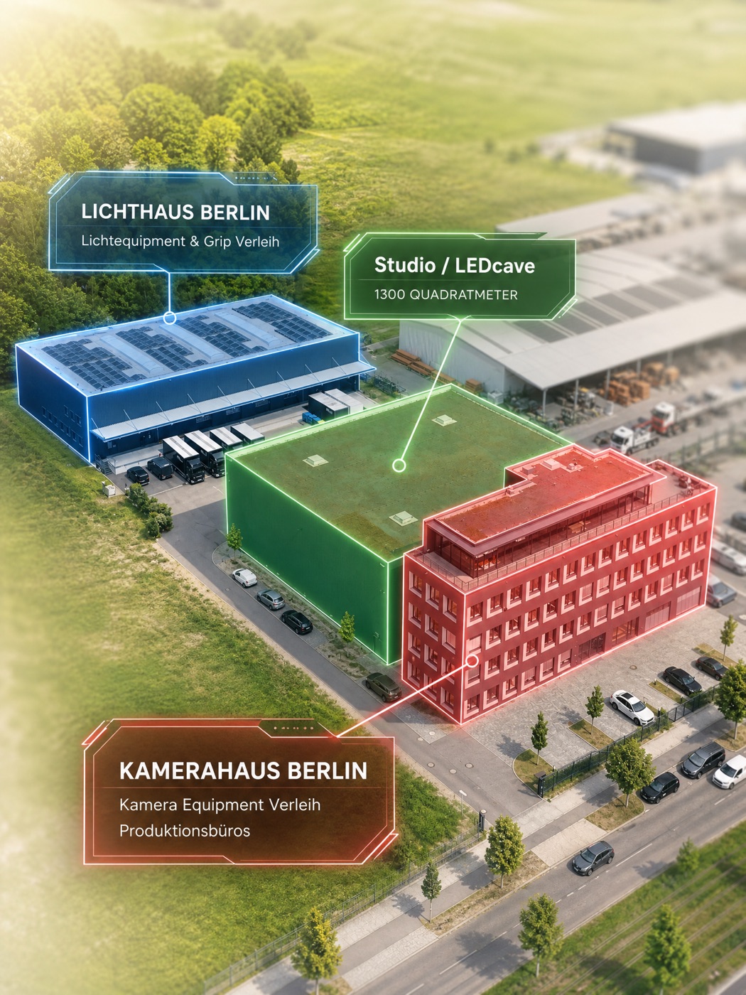 LichtHaus Berlin — Standort in Adlershof aus der Luft
